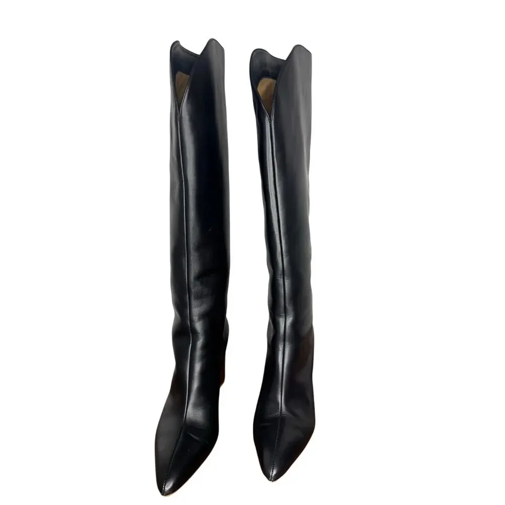 Gabriela Hearst Black Cora Calfskin Leather Knee-High Boots EU 37 Riding Style - Picture 2 of 11